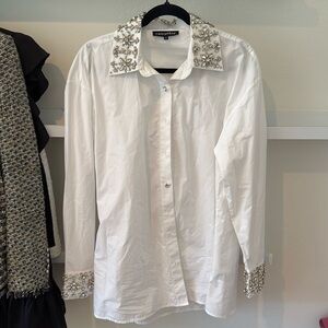 Sequined White Button Down